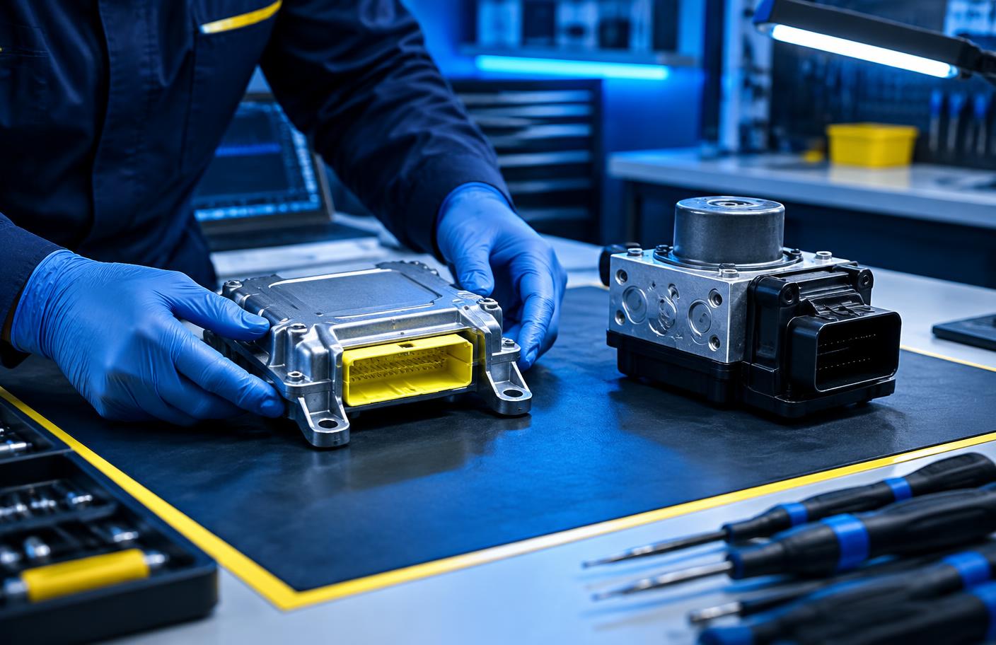 Technician performing ABS Module Repair