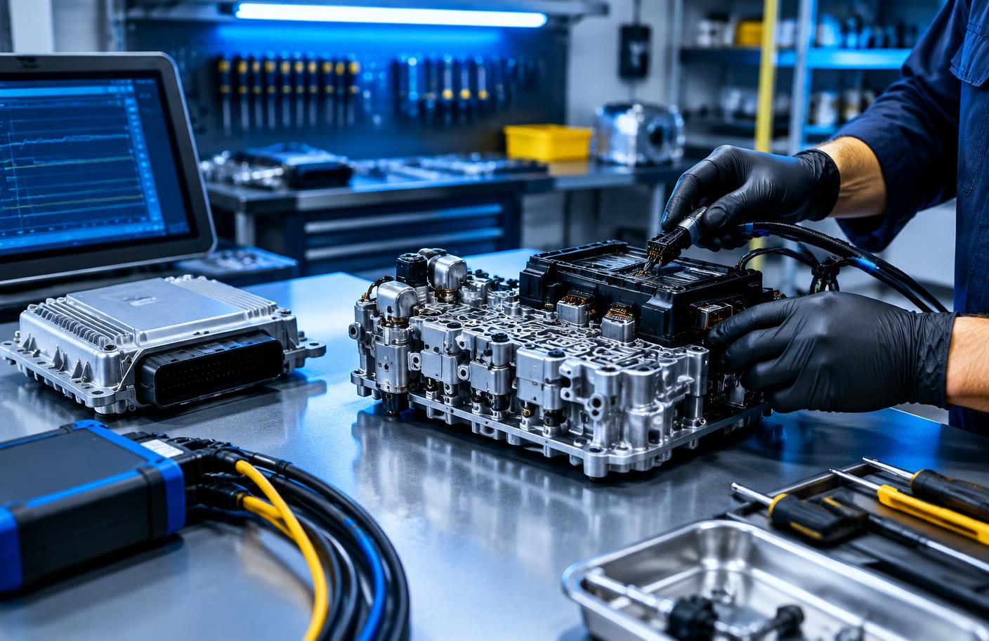 Technician performing TCM / Transmission Programming